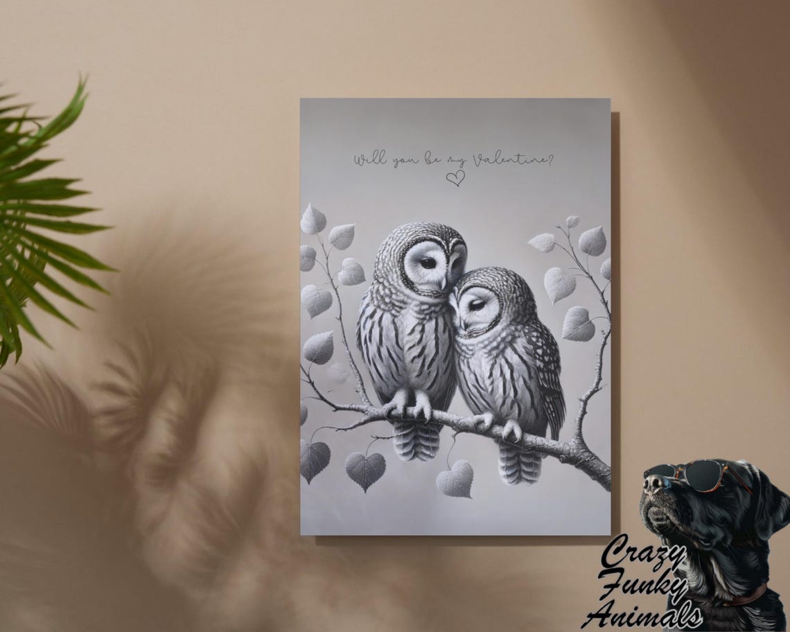 Two Owls Snuggling on a Branch with Heart Leaves Funny Poster - Image 2