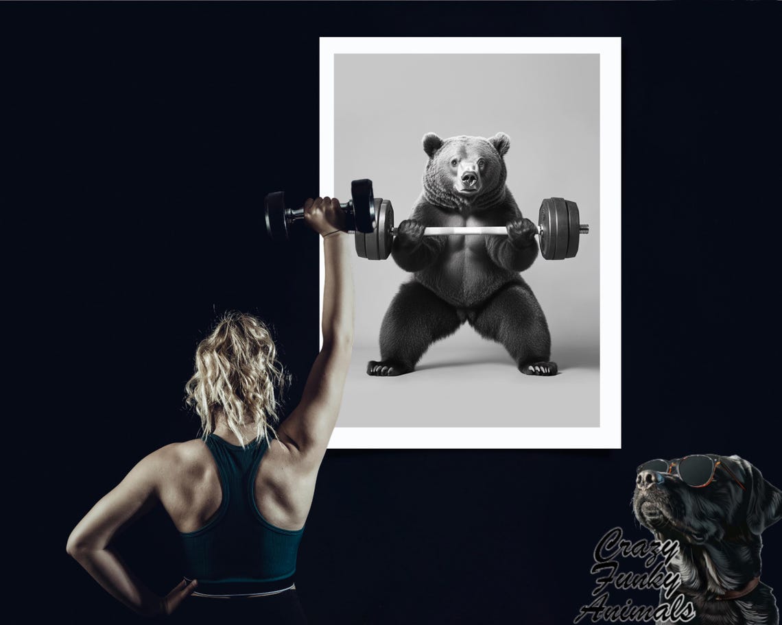 Funny Fitness Poster Bear With Barbell Humorous Animal Art Gift For Fitness Enthusiasts Animal Illustration - Image 3