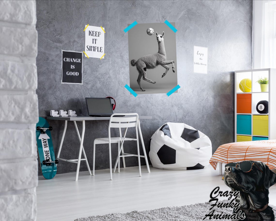 Funny Soccer Poster Alpaca Playing Soccer Humorous Animal Art Gift For Soccer Fans Animal Illustration Football - Image 2