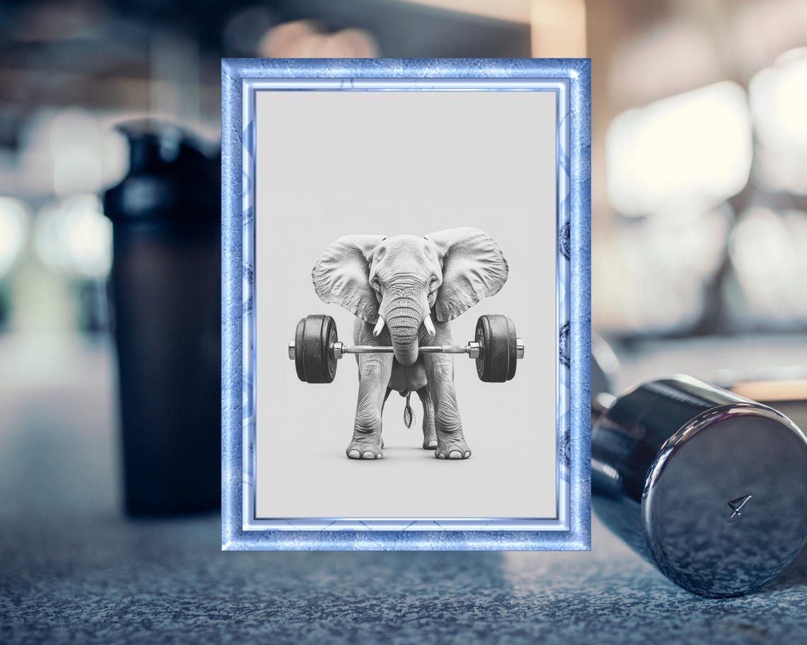 Elephant Lifting a Heavy Barbell for a Gym Workout Funny Poster
