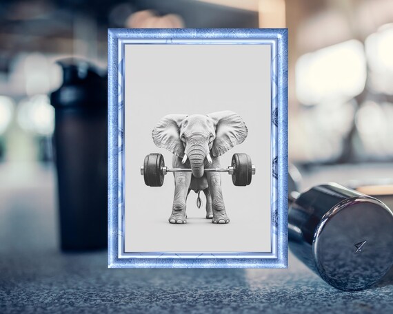 Elephant Lifting a Heavy Barbell for a Gym Workout Funny Poster