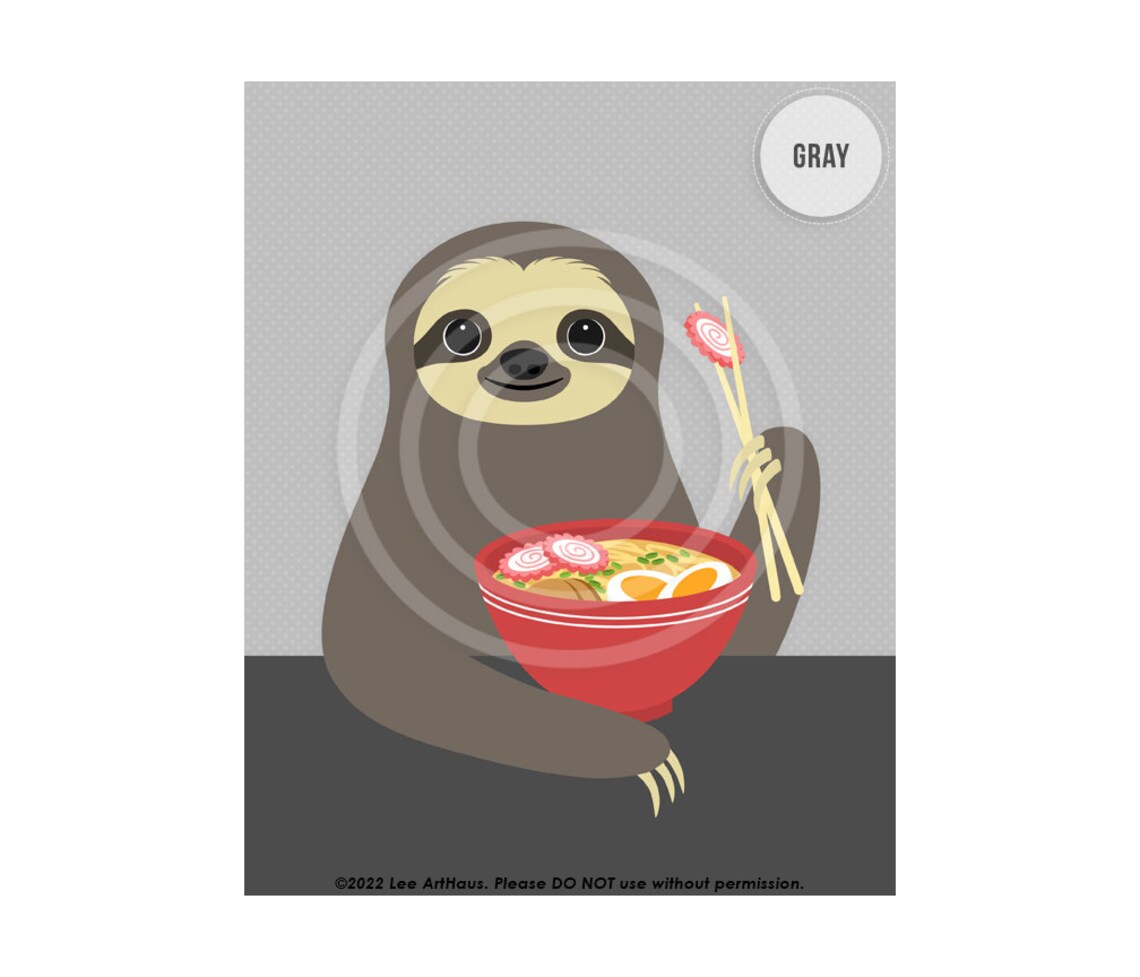 Cute Sloth Eating Ramen Noodle Bowl Chopsticks Fun Kitchen Decor Poster - Image 3