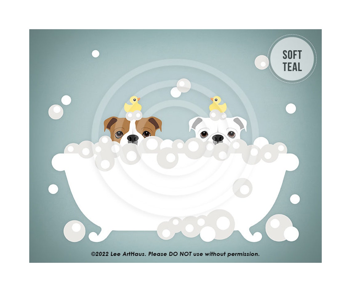 104dp Two English Bulldogs Peeking In Bathtub Wall Art English Bulldog Dog Poster Cute Bathroom Sign Dog Owner Gift Ideas Dog Art - Image 4