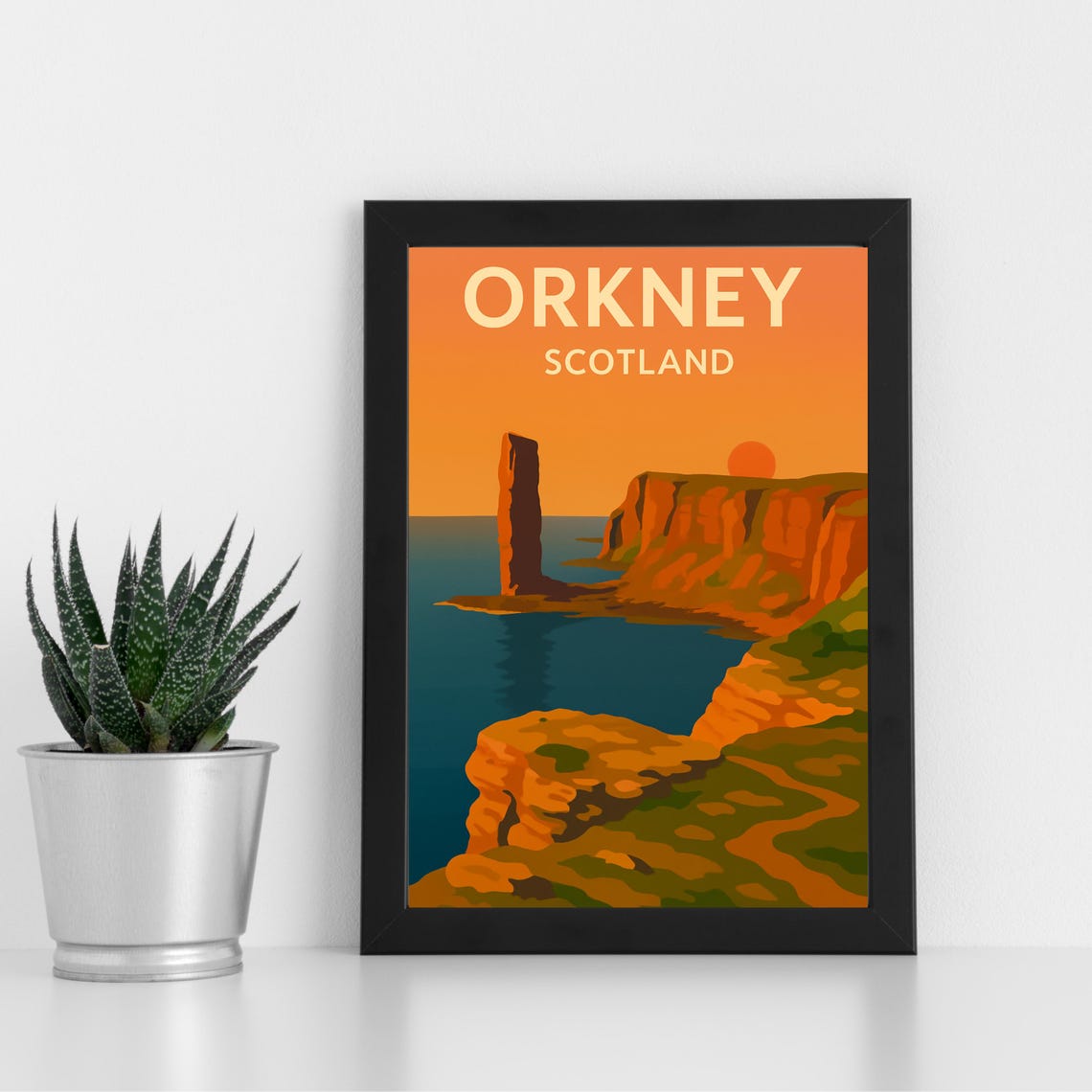 Isle Of Orkney Scotland Sunset Coastline Vintage Travel Poster