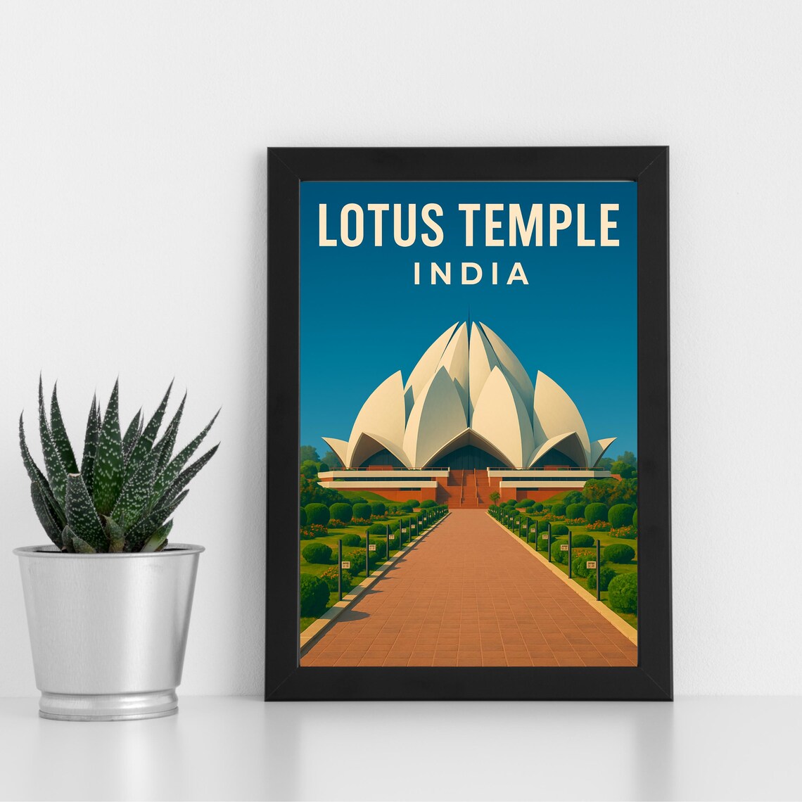 Lotus Temple India White Petal Architecture Sunset Travel Poster
