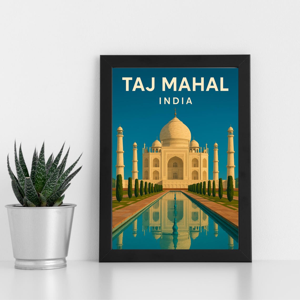 Taj Mahal India Marble Dome Reflection Pool Travel Art Poster