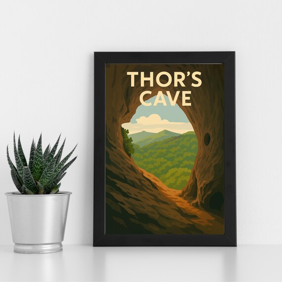 Thors Cave Peak District England Vintage Nature Travel Poster