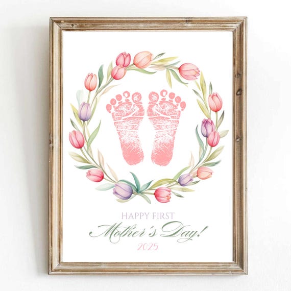 Mothers Day Card Baby Footprint Kit Diy Gift From Baby For Mommy Or Grandma Activity Craft Diy