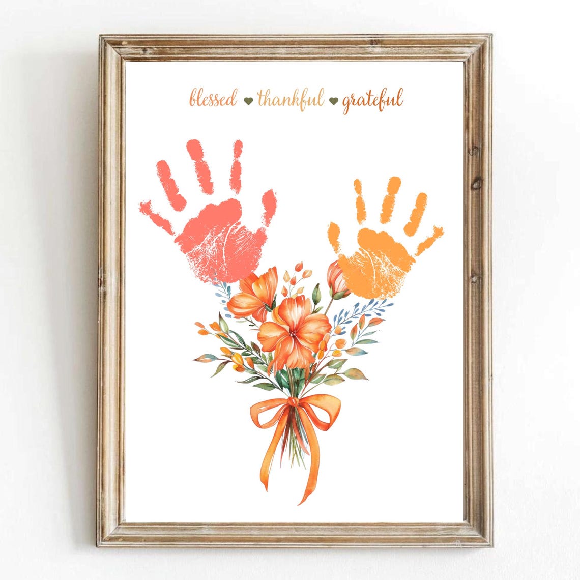 Thanksgiving Handprint Blessed Thankful Grateful Orange Bouquet Poster