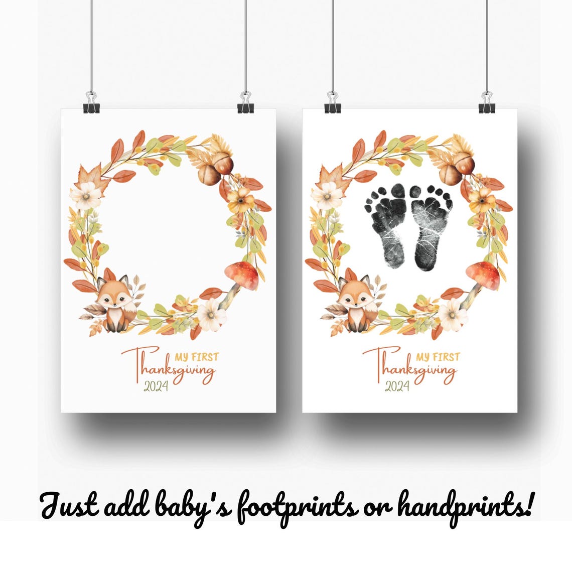 Baby Footprint First Thanksgiving Fox Autumn Wreath Keepsake Poster - Image 3