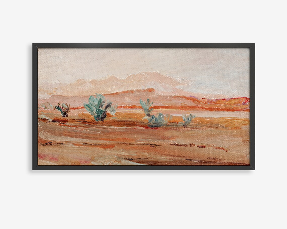 Desert Shrubs Watercolor Poster Red Hills Terracotta Landscape Art