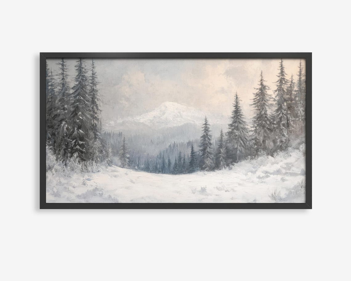 Snowy Pine Forest Winter Mountain Landscape Frame TV Art Poster
