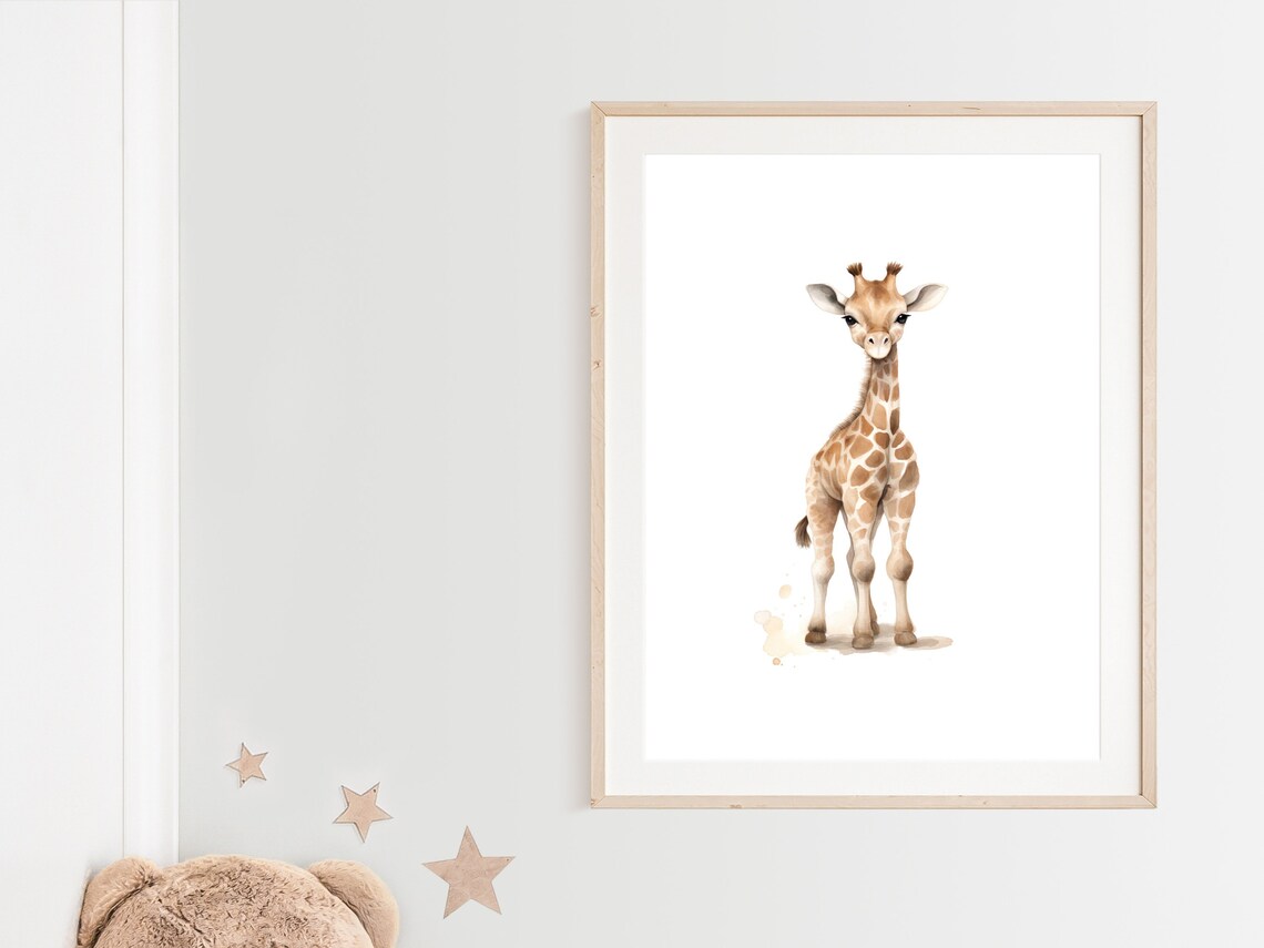 Baby Giraffe Watercolor Poster for Safari Nursery Wall Decor - Image 2