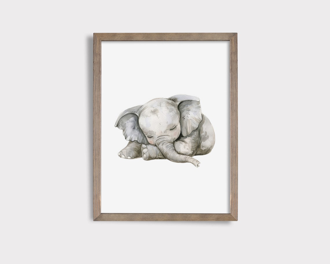 Sleeping Elephant Print Cute Elephant Print Elephant Nursery Decor Neutral Nursery Decor Safari Animal Print African Animal Print