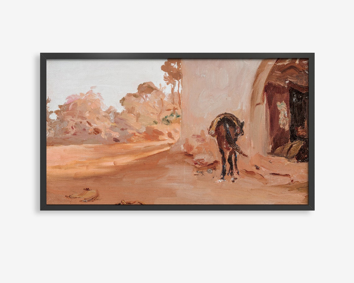 Mule by Desert Doorway Watercolor Poster Rustic Terracotta Art