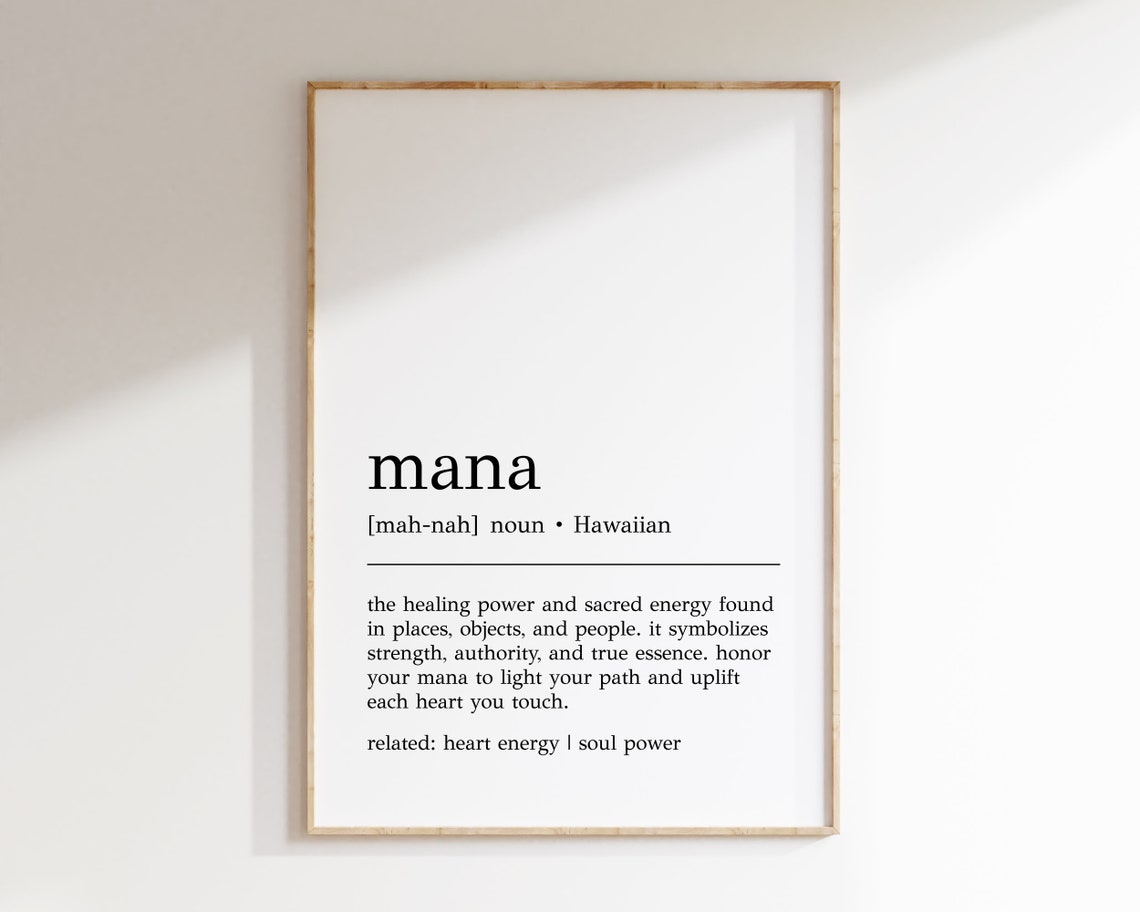 Mana Hawaiian Definition Print, Healing Energy Wall Decor Art