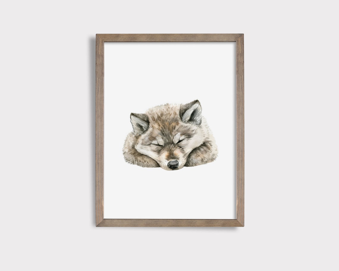 Sleeping Wolf Nursery Print Wolf Nursery Decor Wolf Wall Art Cute Wolf Print Sleeping Animal Art Watercolor Wolf Nursery Animal