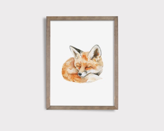 Sleeping Fox Nursery Print Cute Animal Print Baby Fox Wall Art Nursery Animal Print Fox Nursery Decor Watercolor Fox