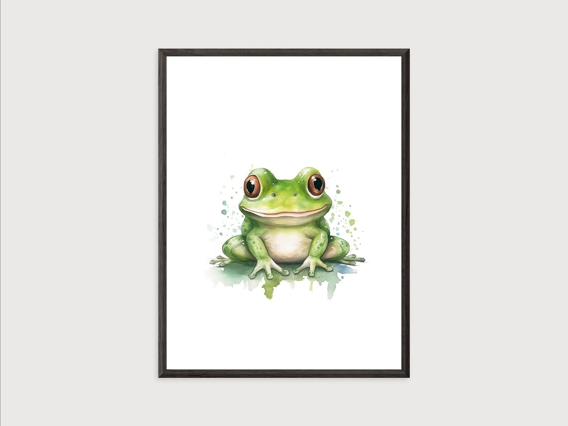 Cute Smiling Green Frog Watercolor Baby Animal Nursery Poster - Image 2