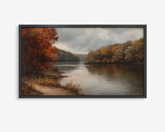 Autumn River Fall Foliage Bend Calm Water Frame TV Art Poster