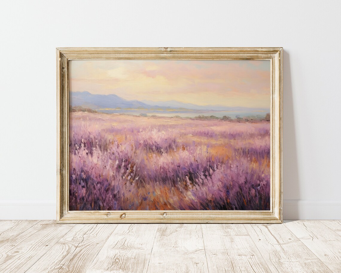 Lavender Field at Sunset Impressionist Oil Painting Floral Wall Art - Image 2