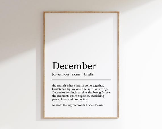 December Definition Print Winter Wall Art December Decor Minimalist Art Winter Print Inspirational Decor