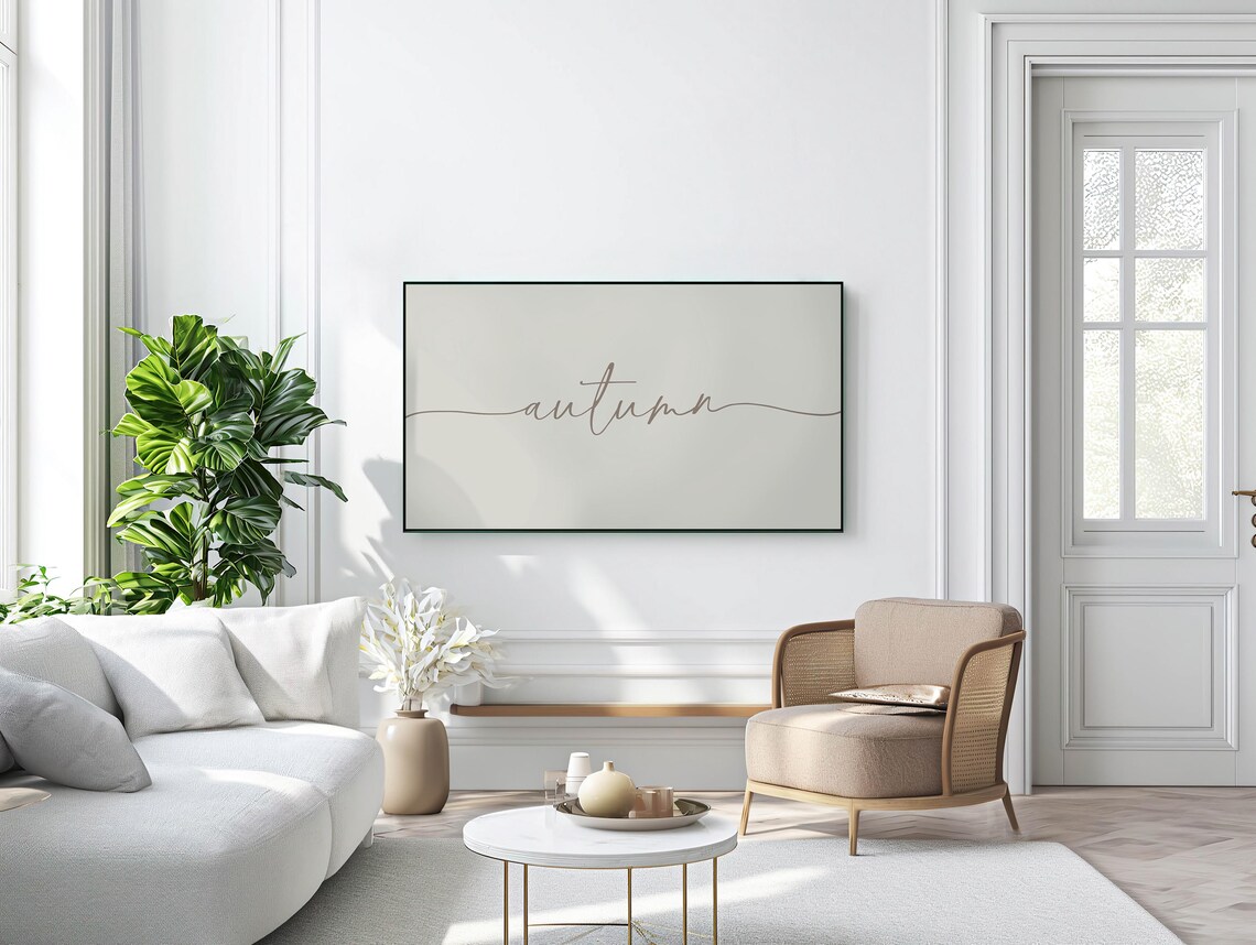 Autumn Script Minimalist Cream Fall Word Art Neutral Living Room Wall Art - Image 3