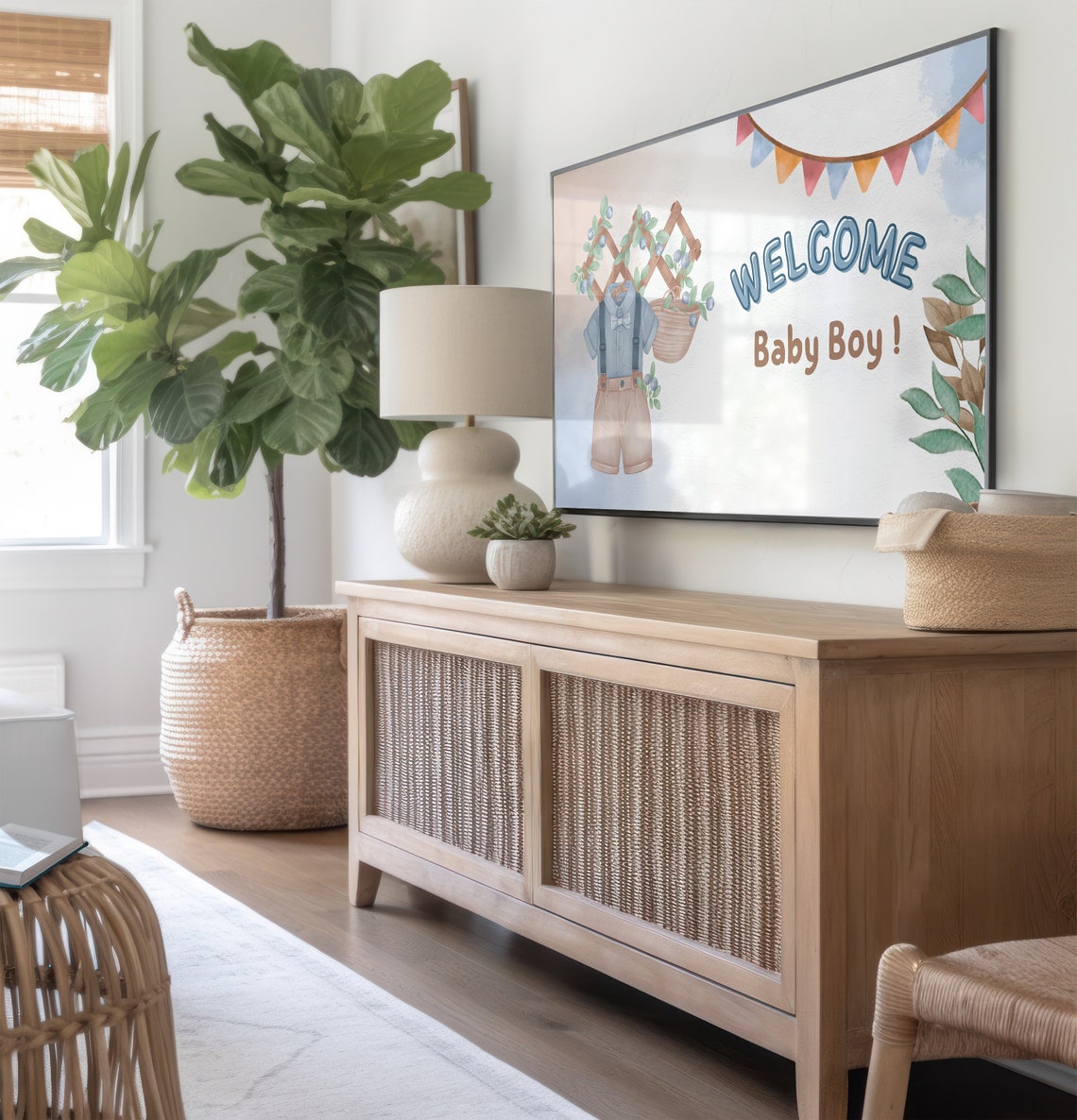 Frame Tv Art Baby Shower Baby Boy Frame Tv Art Baby Shower Boy Tv Art Welcome Baby Boy Frame Tv Art Baby Shower Decor T611 - Image 3