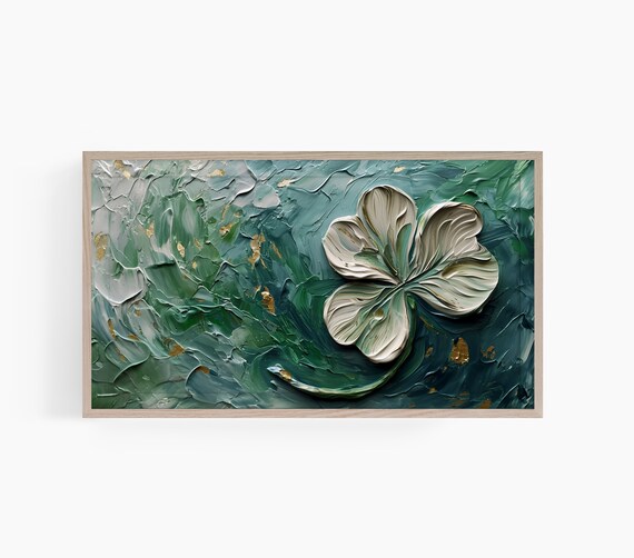 Green Clover Frame Tv St Patricks Day Frame Tv Art Frame Tv Art Impasto Painting Shamrock St Patty Frame Tv Green Frame Tv