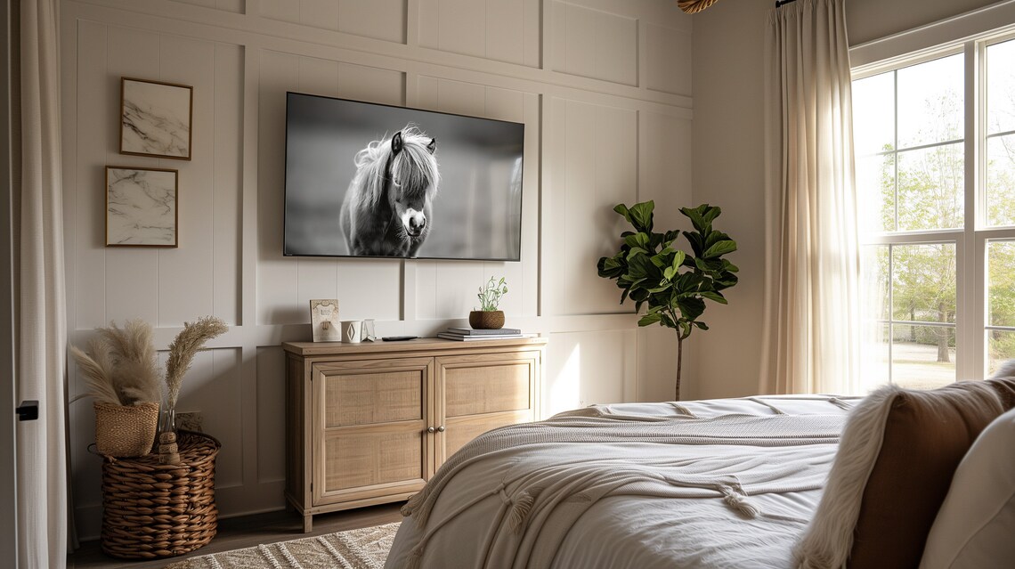 Shetland Pony Frame Tv Art Horse Lover Frame Tv Art Black And White Frame Tv Art Farmhouse Frame Tv Art Country Art For Tv T631 - Image 2