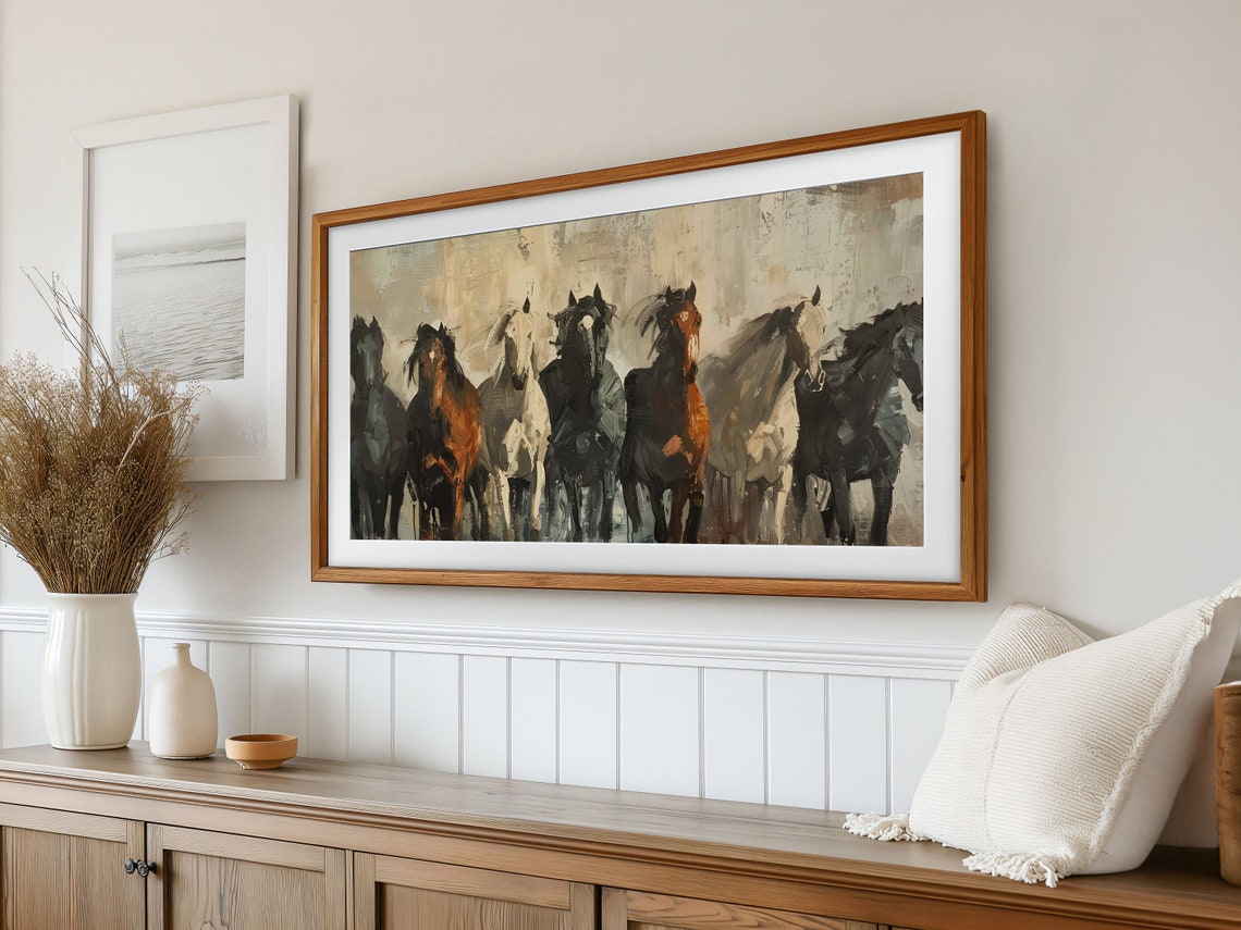 Seven Running Horses Impressionist Farmhouse Country Wall Art - Image 2