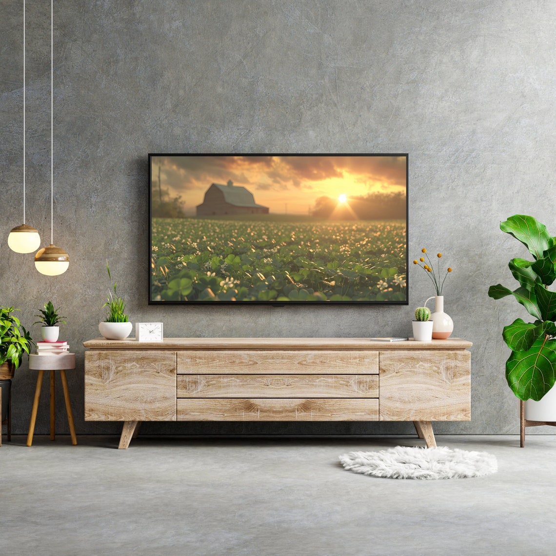 Rustic Barn At Sunset Over Golden Clover Field Farm Art Poster - Image 3