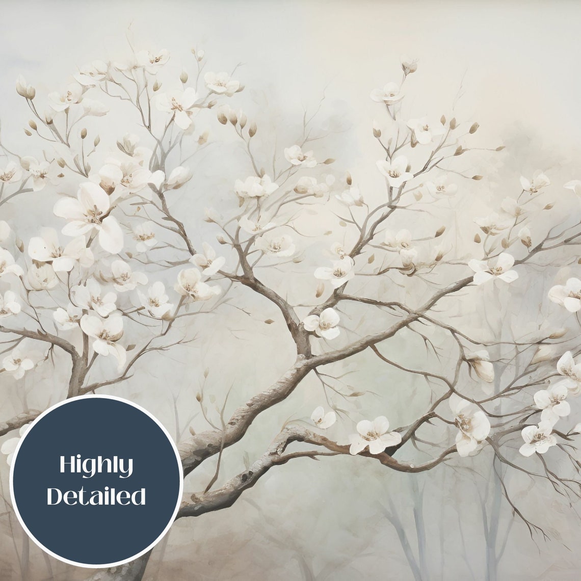Soft White Flowering Tree Misty Spring Blossom Floral Poster - Image 3