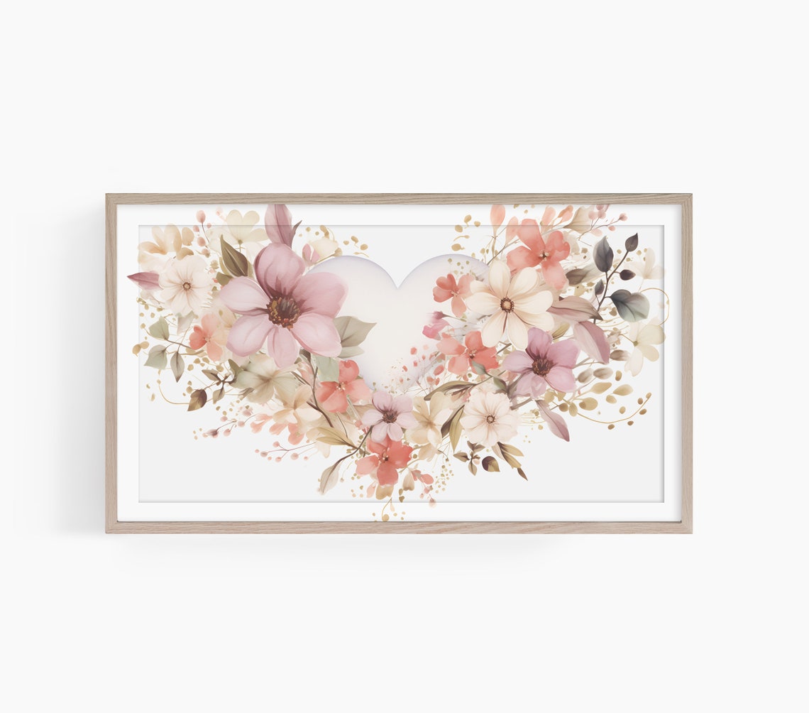Watercolor Floral Heart Wreath Pink Blossoms Valentine Art Poster
