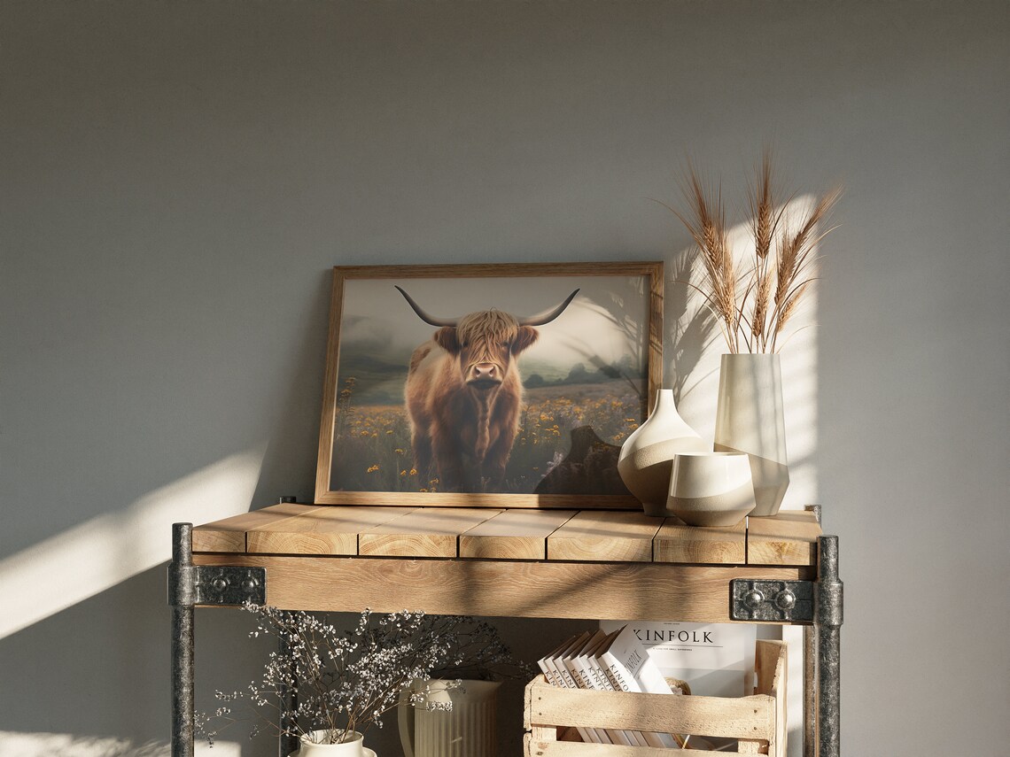 Highland Cow Art Print, Country Cottagecore Spring - Image 3