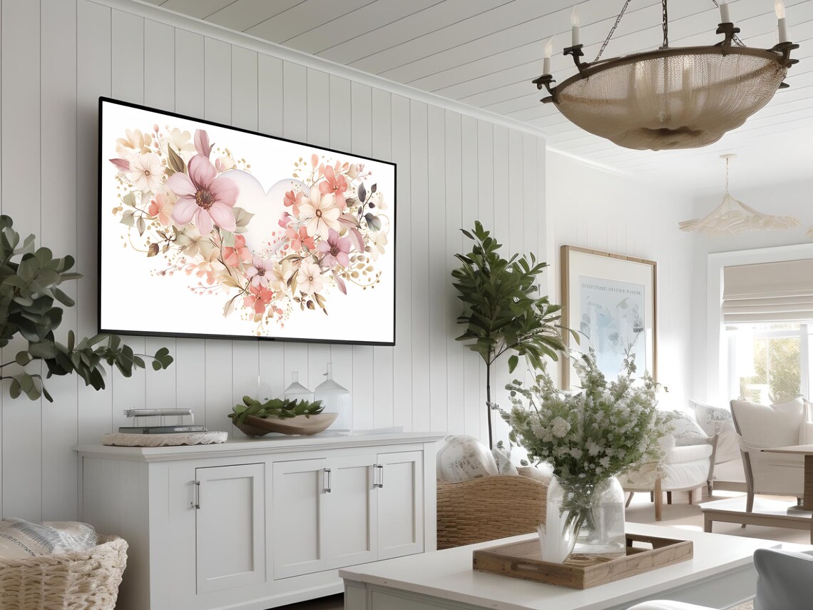 Watercolor Floral Heart Wreath Pink Blossoms Valentine Art Poster - Image 3