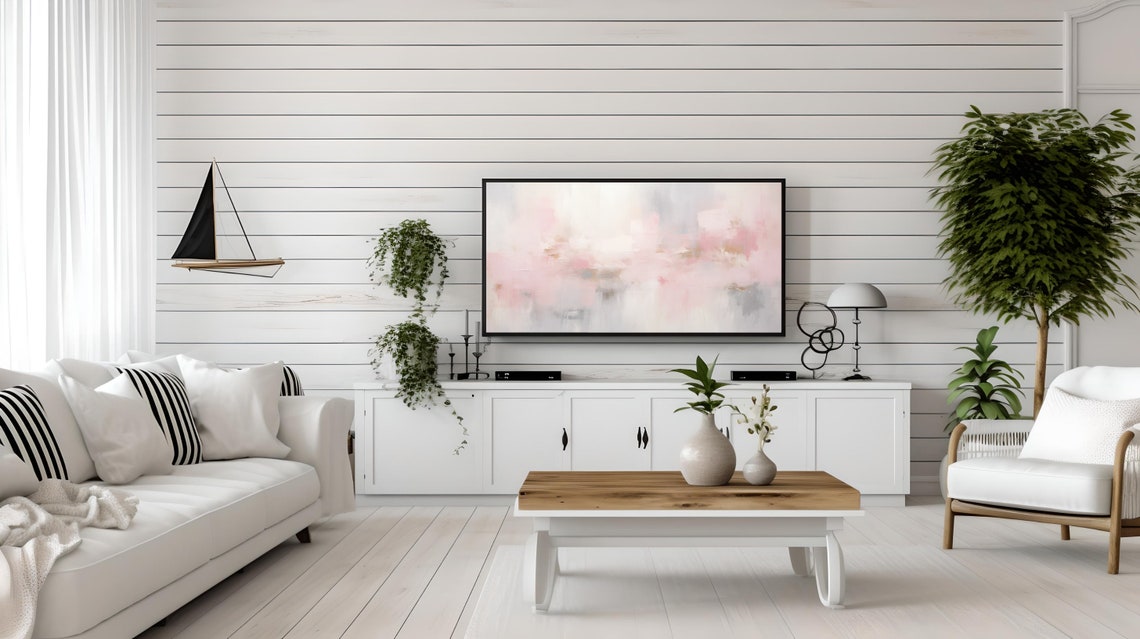 Soft Pink White Gray Abstract Watercolor Wash Modern Art Poster - Image 2