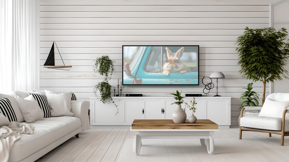 Bunny Wearing Sunglasses Leaning from Turquoise Truck Funny Art Poster - Image 3