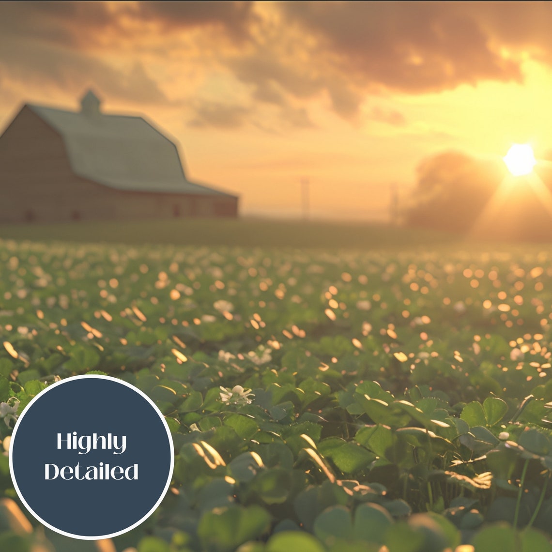 Rustic Barn At Sunset Over Golden Clover Field Farm Art Poster - Image 2