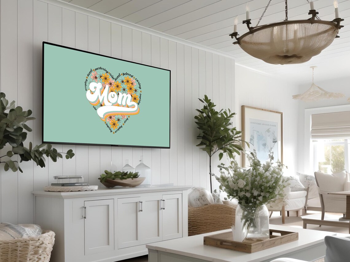 Mom Floral Heart Retro Typography Mint Green Mothers Gift Poster - Image 2