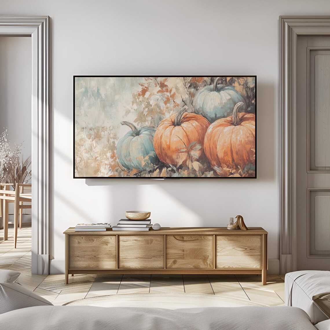 Orange And Blue Pumpkins Rustic Fall Harvest Pumpkin Patch Charm Wall Art - Image 3