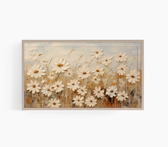 White Daisy Field Impasto Painting Textured Spring Floral Poster