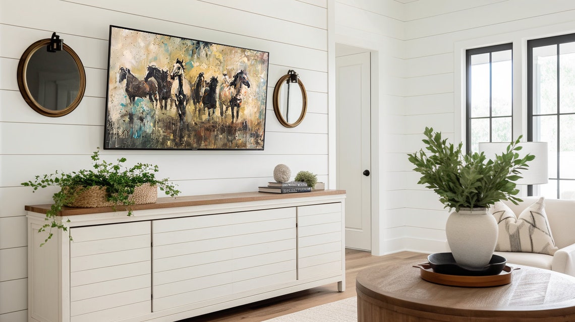 Horse Painting Tv Art Frame Tv Art Wild Horses Frame Tv Art Horse Oil Painting Frame Tv Art Farmhouse Tv Art T594 - Image 3