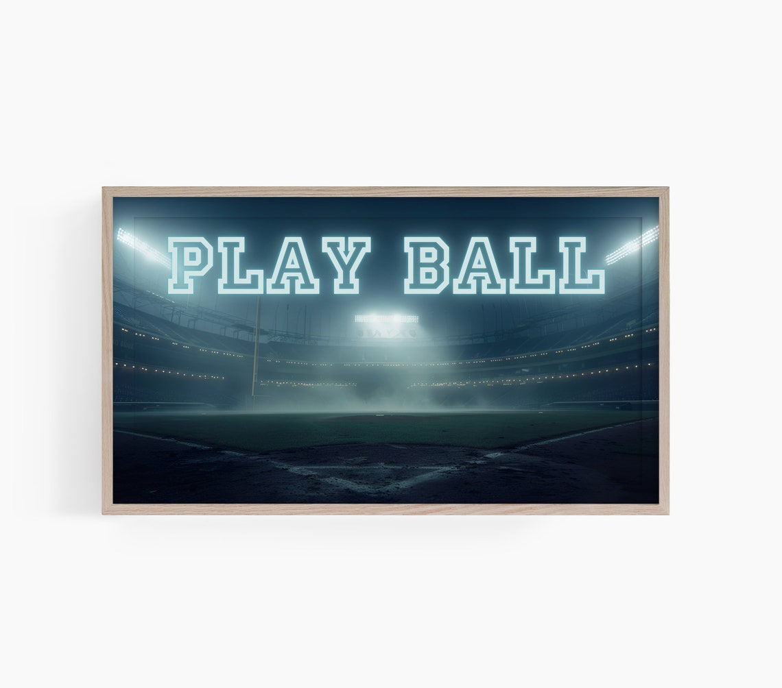 Play Ball Night Baseball Stadium Lights Sport Fan Decor Wall Art