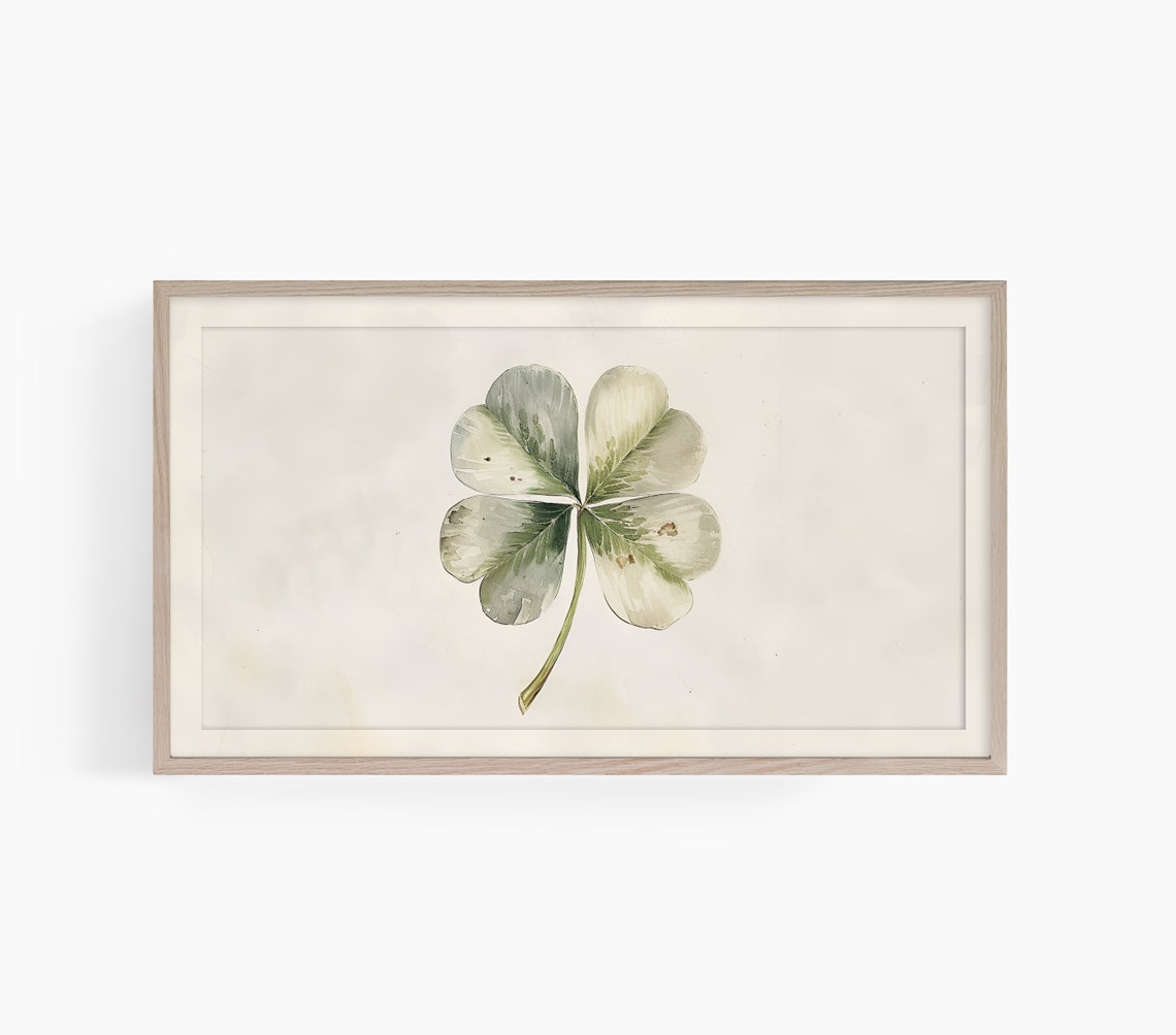 Single Pressed Lucky Four Leaf Clover Botanical Study Art Poster