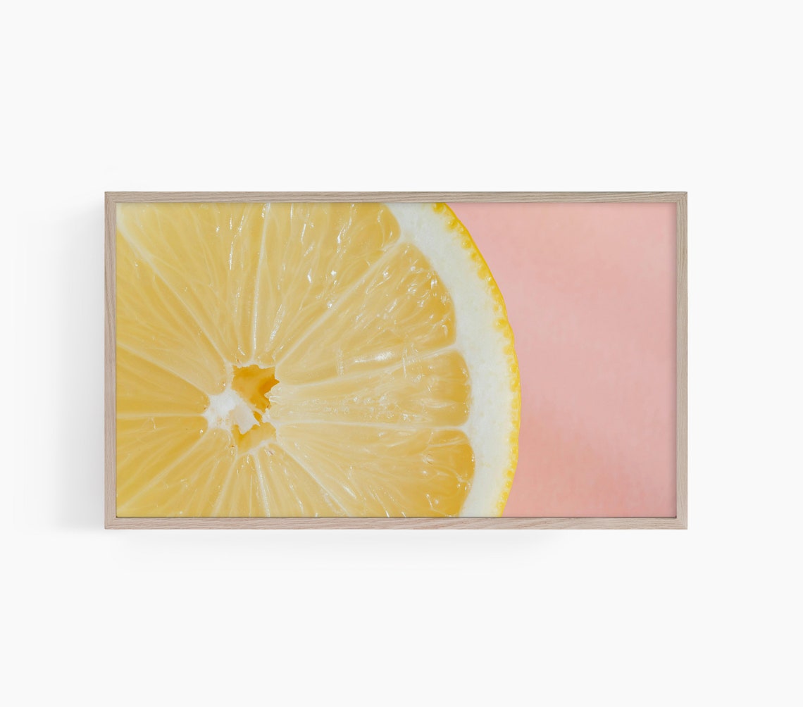 Lemon Slice Macro Photography on a Soft Pink Background Poster