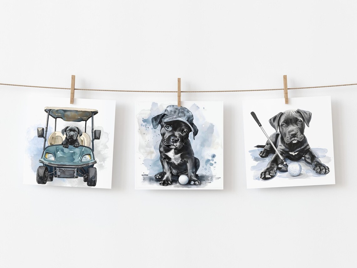 Watercolor Puppy Golf Nursery Wall Art, Baby Shower - Image 2