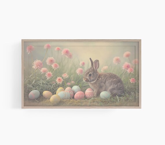 Bunny Rabbit Pastel Easter Eggs Pink Wildflower Meadow Poster