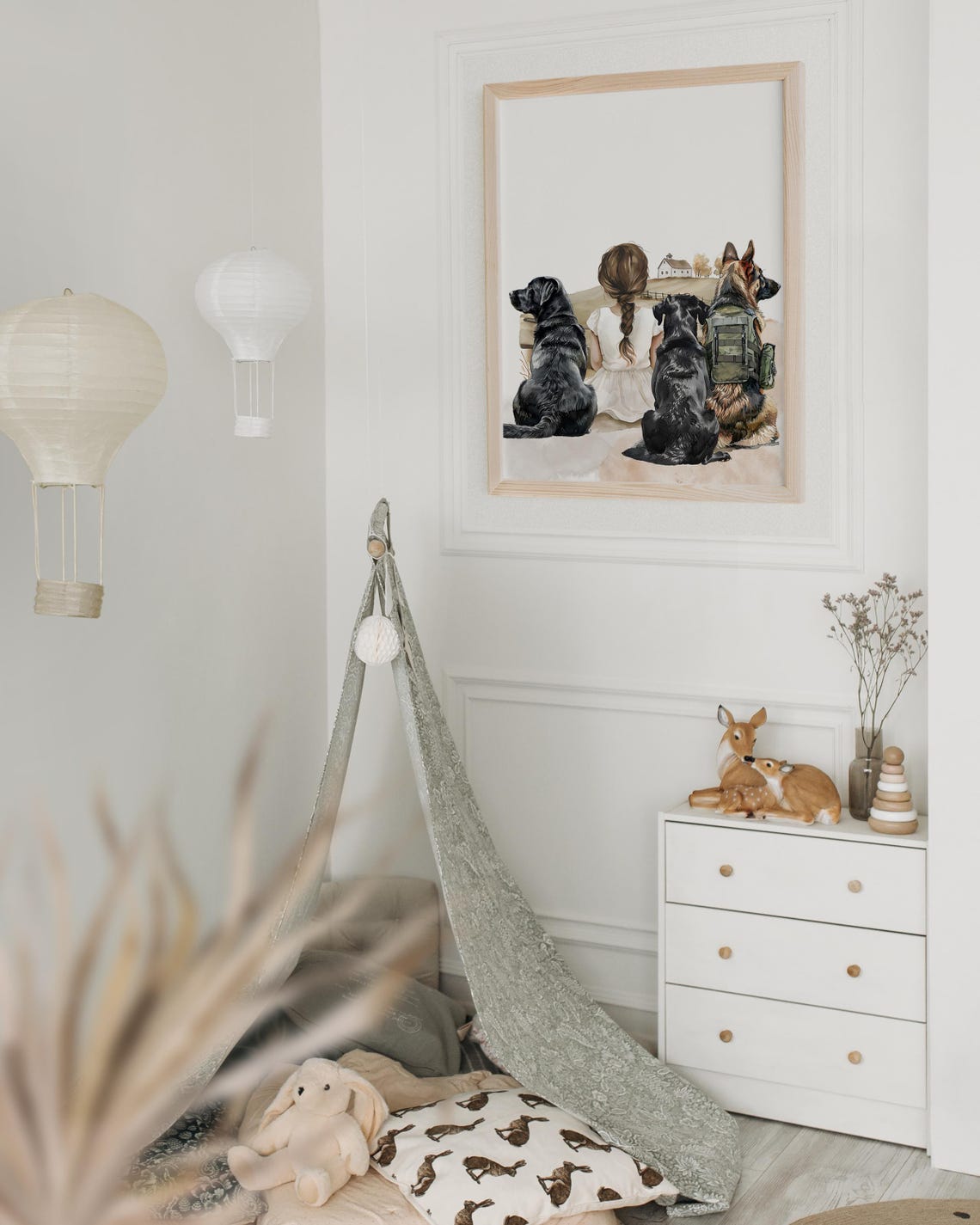 Little Farm Girl Nursery Decor A Girl And Her Dogs Nursery Prints Girls Room Wall Art K9 German Shepherd Labradors Farm S126 - Image 2