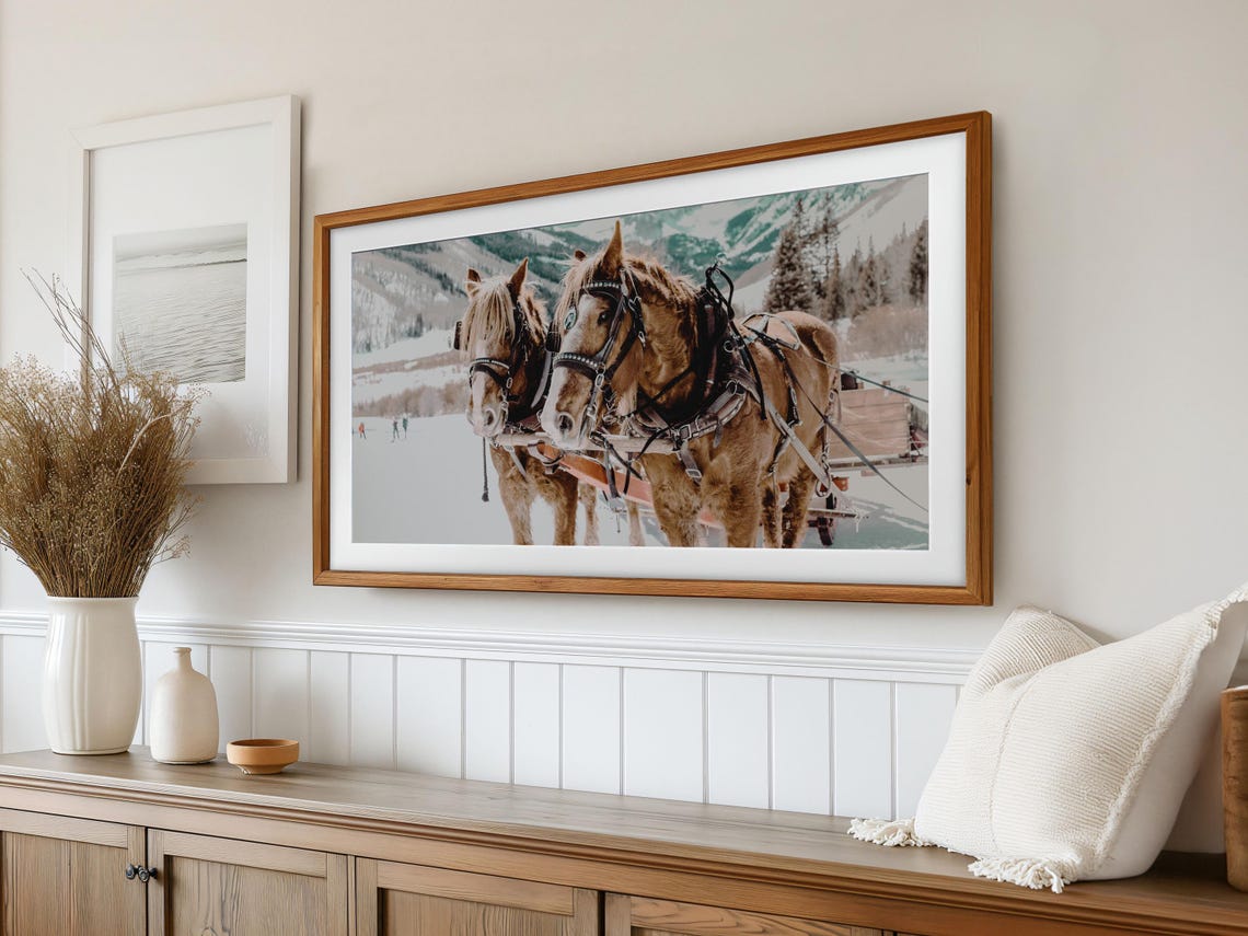 Frame Tv Art Winter Horse Drawn Sleigh Tv Art Christmas Decor Holiday Art For Tv Winter Snow Tv Art T775 - Image 2